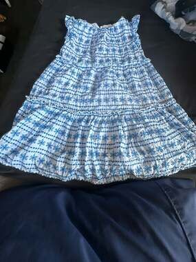Crewcuts Girls Blue and White Embroidered Tiered Dress Size 5